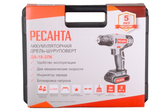 Дрель-шуруповерт аккумуляторная ДА-18-2ЛК Ресанта фото №3887058