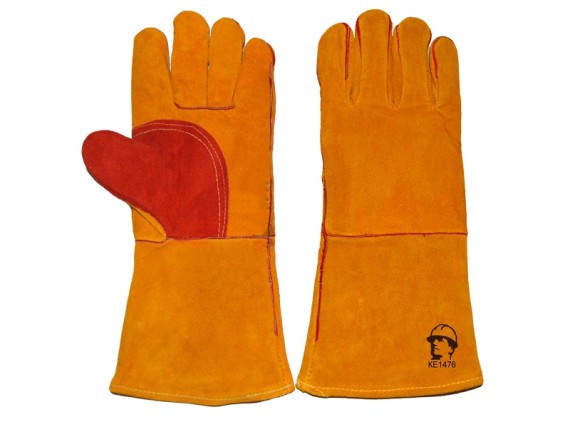 Краги спилковые пятипалые (1476) "Русский лев" с подкладкой желтый/красный "РосМарка"(Разм.10,5) фото №3218561