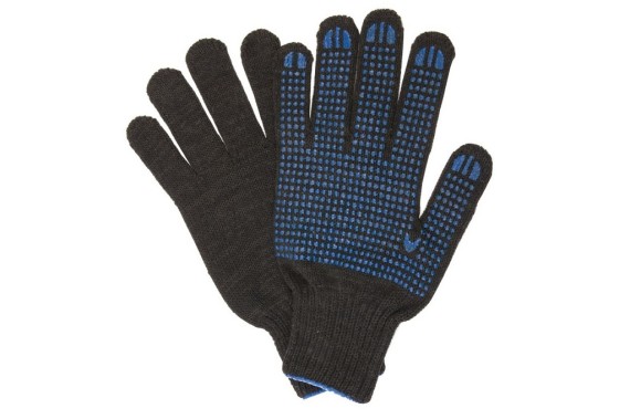 Перчатки х/б 5н,7кл 216 текс с ПВХ точка (черные) фото №3886779