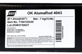 Проволока сварочная (ESAB) d 1.2 мм Alumarod 4043 (7 кг) фото №4364542