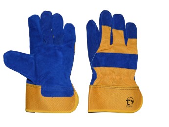 Перчатки спилковые комбинированные (2009) синий/желтый фото №2179
