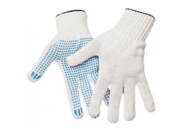 Перчатки трикотажные, утепленные, белые, с ПВХ фото №11225