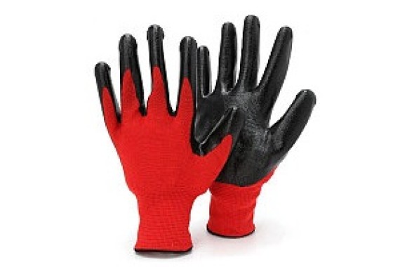 Перчатки нейлоновые нитрил (5010) красный/черный фото №507014