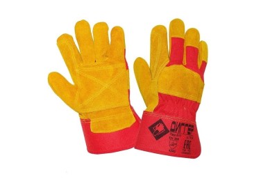 Перчатки спилковые комбинированные (2007) усиленные, желтый/красный фото №244939