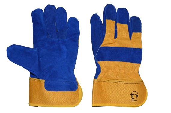 Перчатки спилковые комбинированные (2009) синий/желтый фото №510825