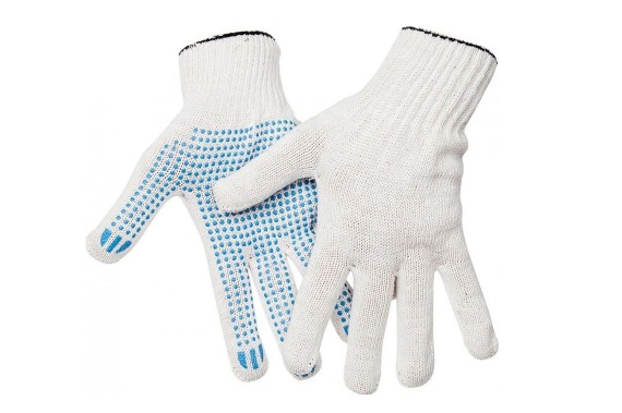 Перчатки трикотажные, утепленные, белые, с ПВХ фото №723923