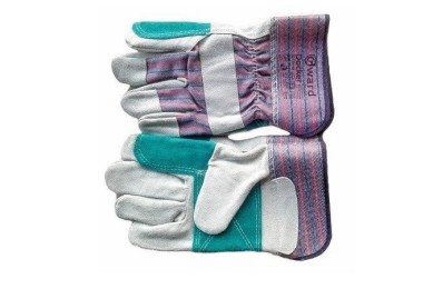 Перчатки спилковые комбинированные (2200) серый/синий/красный фото №3887927